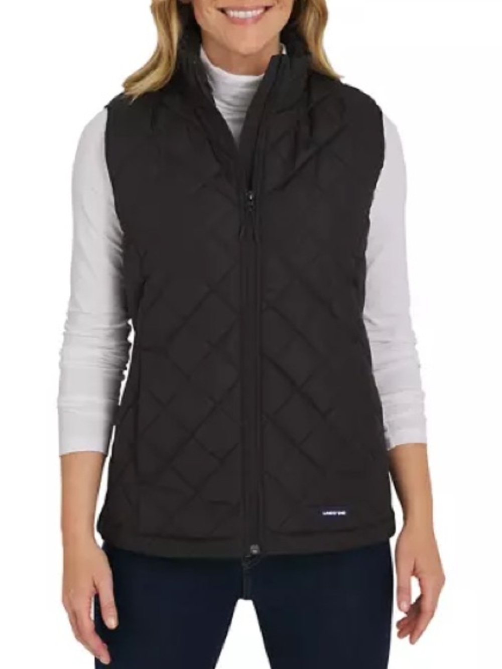 Lands End Quilted Black Women's Zip Vest